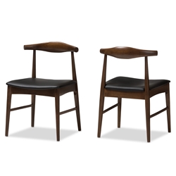 Baxton Studio Winton Mid-Century Modern Walnut Wood Dining Chair Set of 2